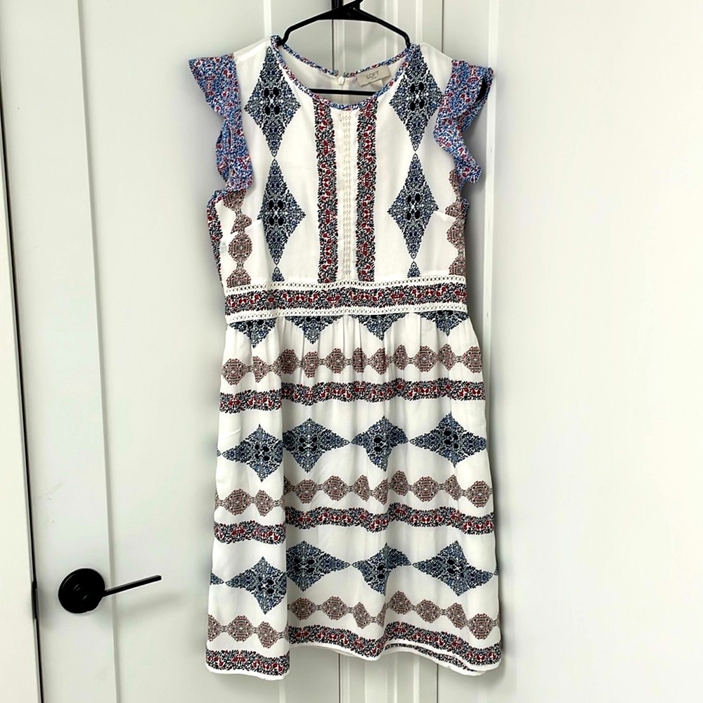 LOFT boho print dress with flutter sleeves